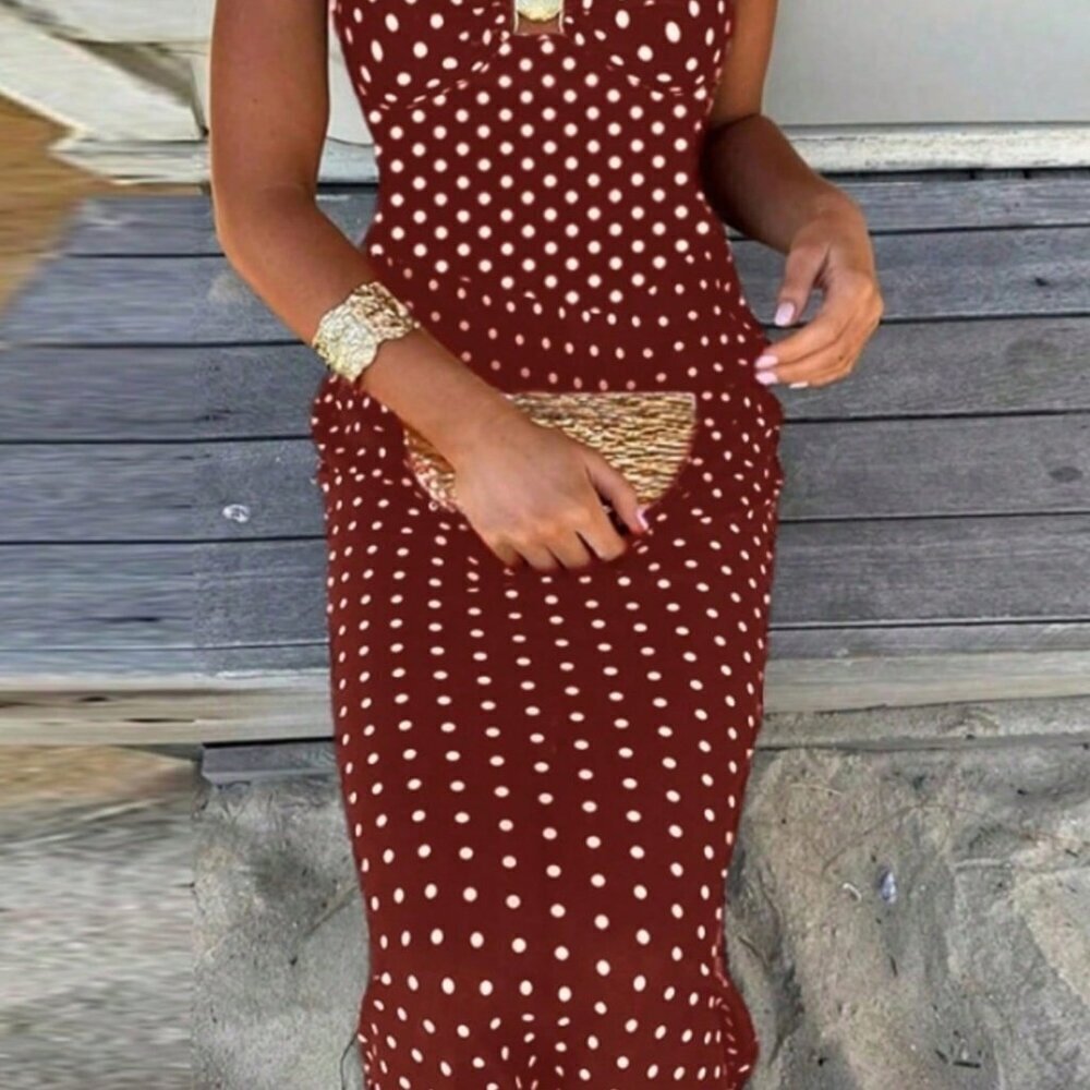 Red Glamorous Women's Polka Dot Print Sleeveless Dress - Picture 3 of 4
